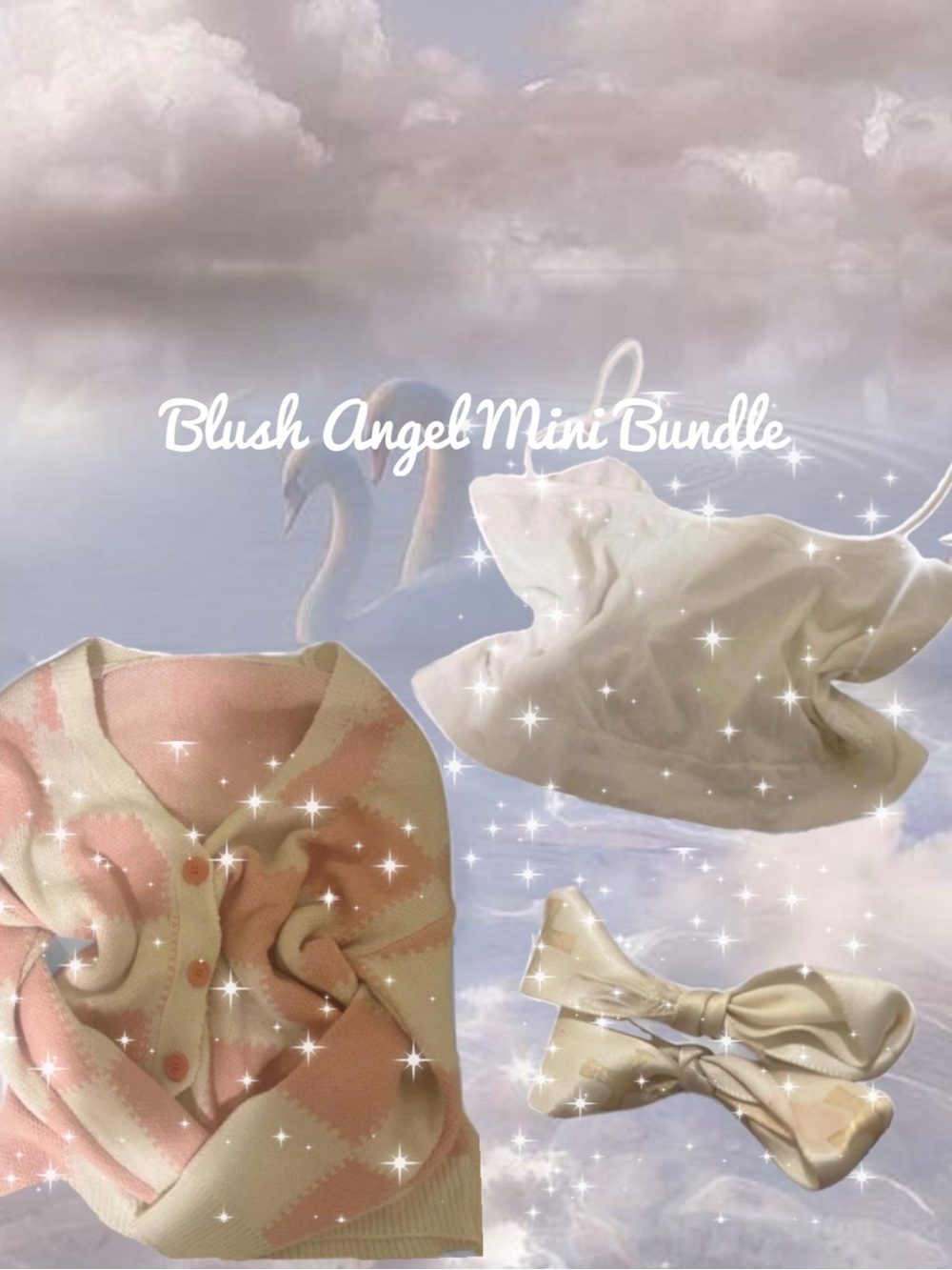 Blush Angel Mini Bundle | Pink Check Cardigan + White Cami + Cream Bows